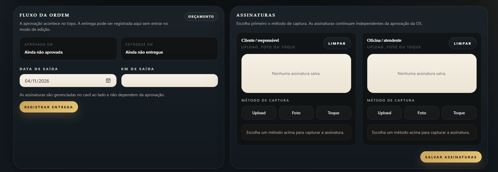 Fluxo de assinatura e aprovação